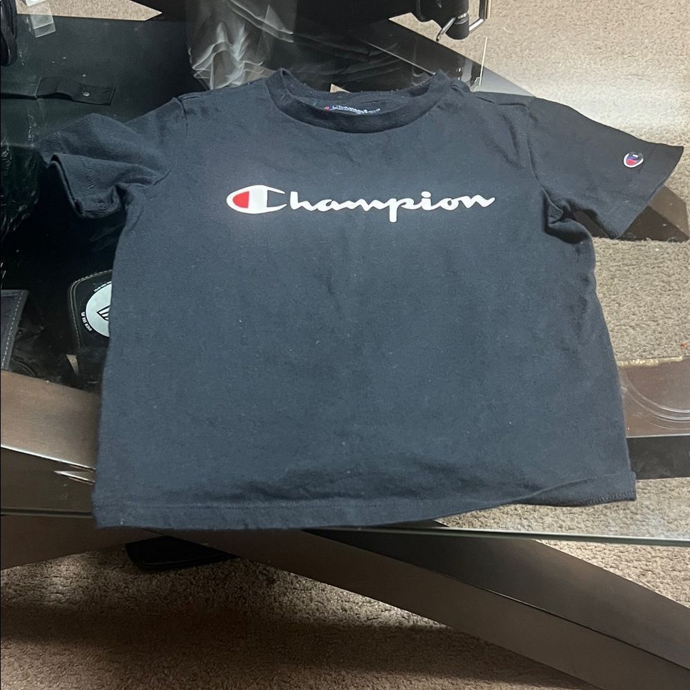 Champion Kids Black Tee with White and Red Logo